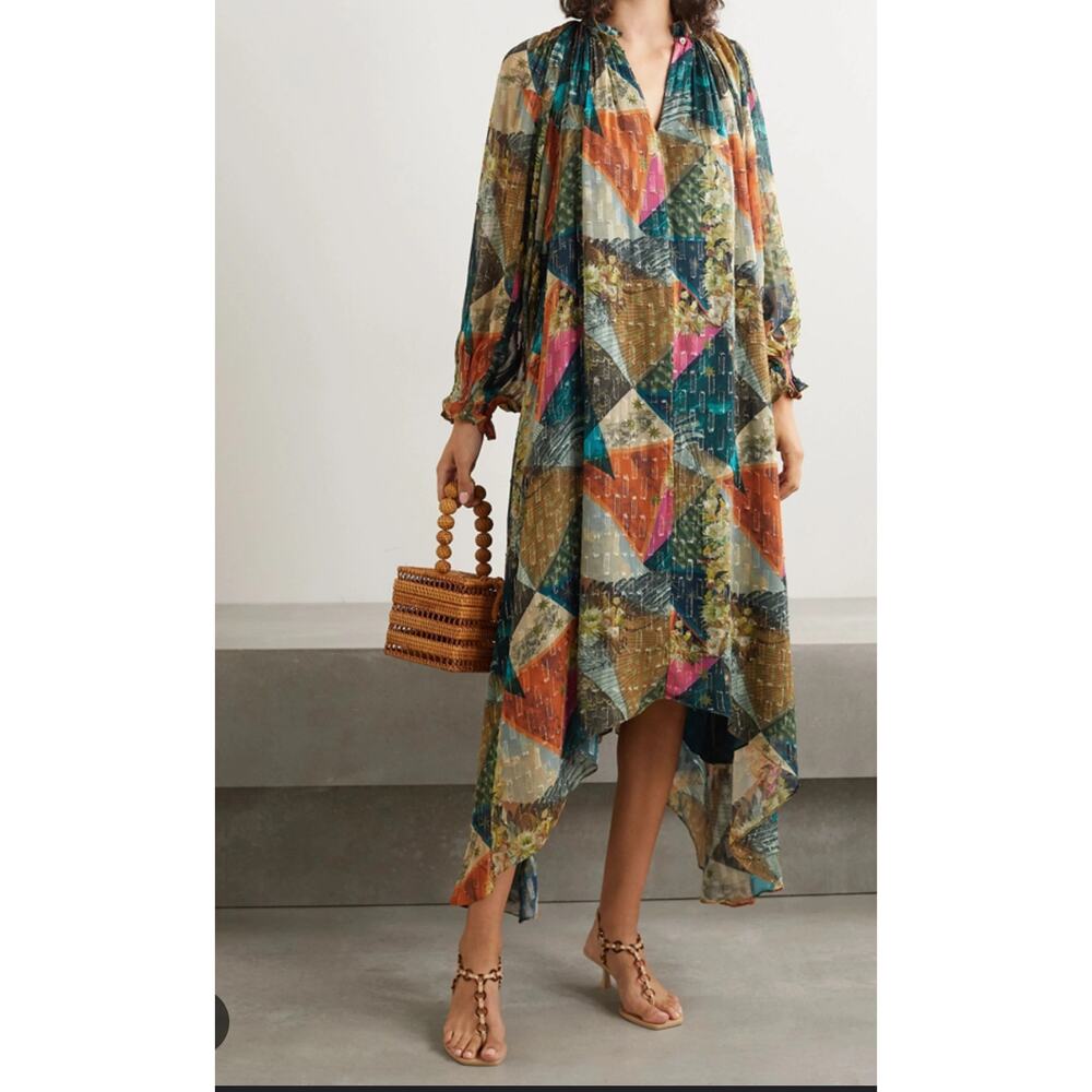 CHUFY Killa Gathered‎ Printed Fil Coupé Georgette Midi Dress size Small $650